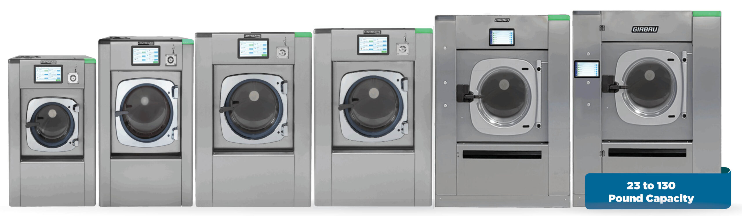 GS vended washers with a 23 to 130 pound capacity