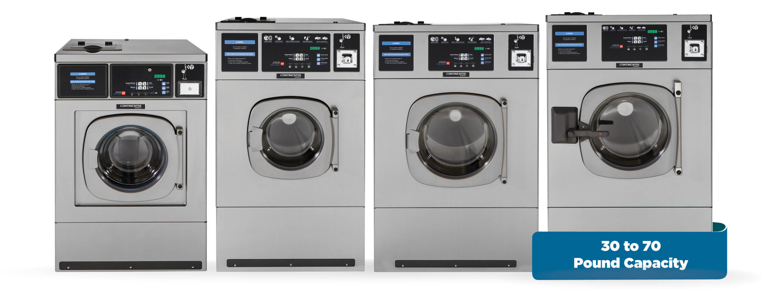 RMG hard-mount washers with 30 to 70 pound capacity